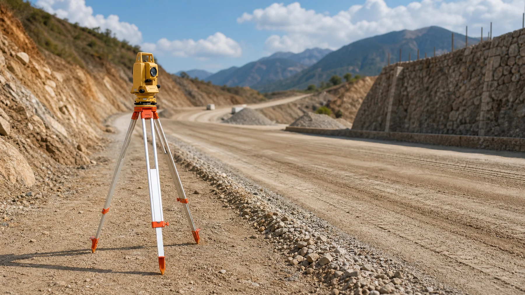 Estación total en un escenario de construcción carretera
